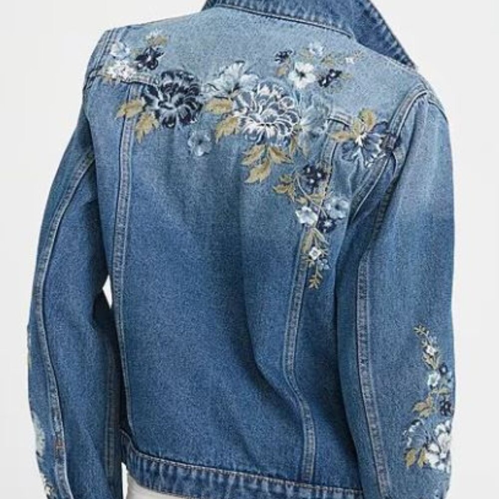 Driftwood X Bluebell Fleur Embroidered Denim Jacket Sz L
